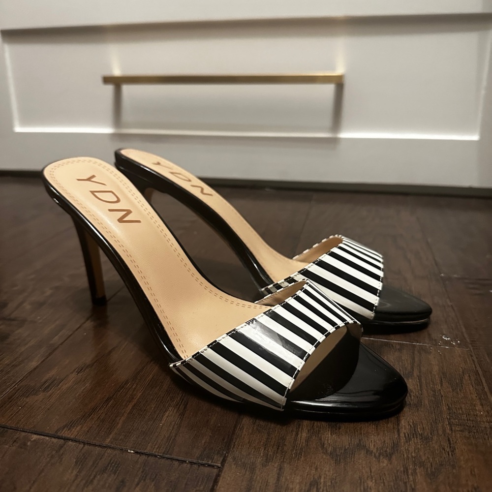 Open Toe High Heel Sandals Slip On Mules Sexy Stilettos Pumps Stripe